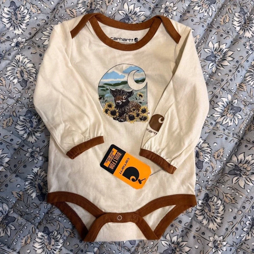 Carhartt Baby Long Sleeve Calf Bodysuit Beige NEW WITH TAG Size 6 months